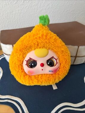 Baby Three 400% face bag with zipper  Orange Plush Face Toy with Green Stem